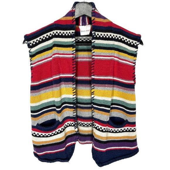 Vintage 90s Multicolor Stripe Knit Open Front Vest Small